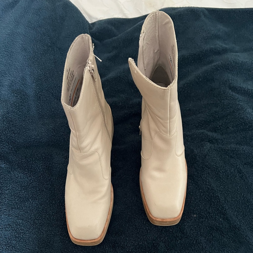 Free People Ruby Cream Square-Toe Ankle Heeled Boots